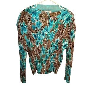 Vintage Great Cavalier by St. Paul Reversible Blouse Teal Floral Animal Print